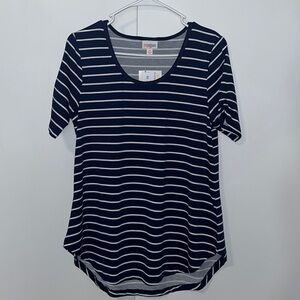 LuLaRoe Morgan Tee T-Shirt Short Sleeves Navy Blue White Stripe XS